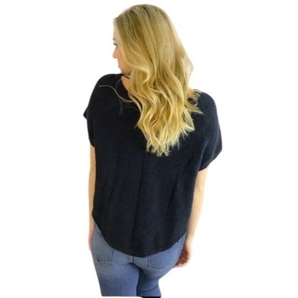 NWT Free People Charcoal Slouchy Slub Knit Short Sleeve Sweater Top - Picture 3 of 6